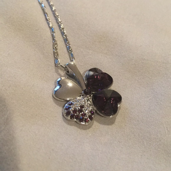 Purple Crystal Four Leaf Clover Necklace - Picture 4 of 4